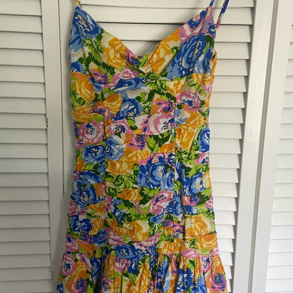 ZARA V-Neck Floral Printed Pleated Dress - Picture 3 of 5